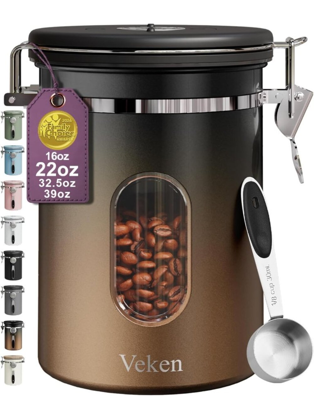 New Coffee Canister with Window, Airtight Stainless Steel Container, 22OZ
